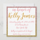 Rose und Gold Ombre Glitzer Babydusche Einladung (Rückseite)