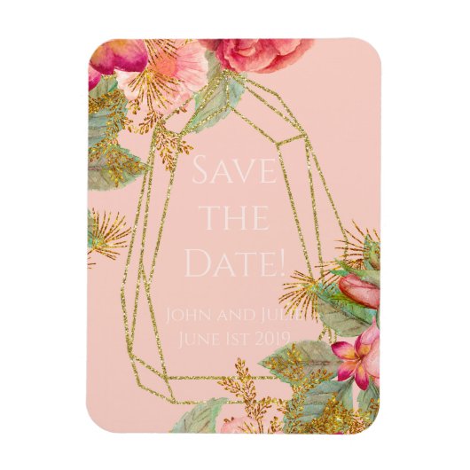 Rose und Gold Save the Date! | Korallen Magnet (Vertikal)
