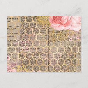 Rose und Gold Waben Postkarte