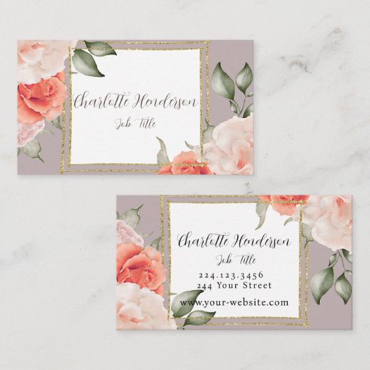 Rose und Gold Watercolor Business Card Visitenkarte (Vorne/Hinten)