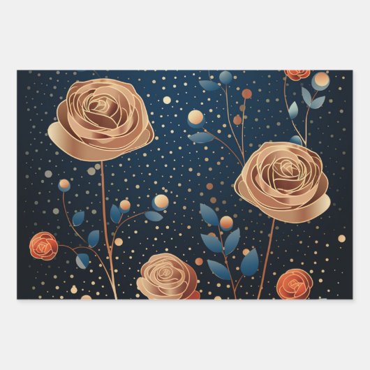 Rose und Goldpolka Geschenkpapier Set (Vorderseite)