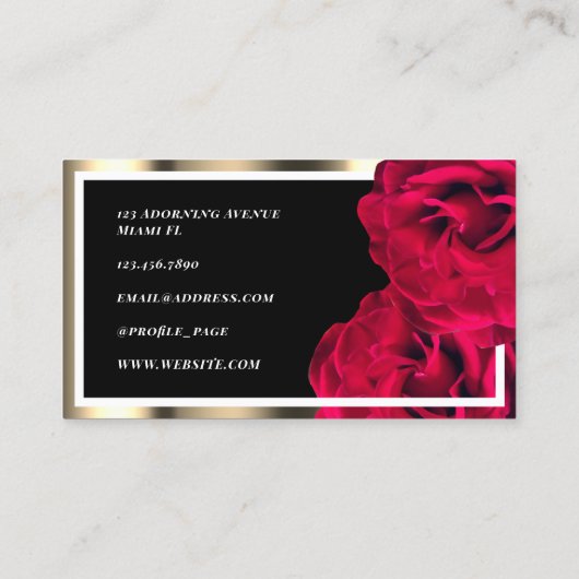 Rose und Goldrahmen Visitenkarte (Rückseite)