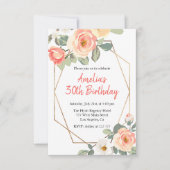 Rose und Goldrahmen zum Geburtstag Einladung (Vorderseite)