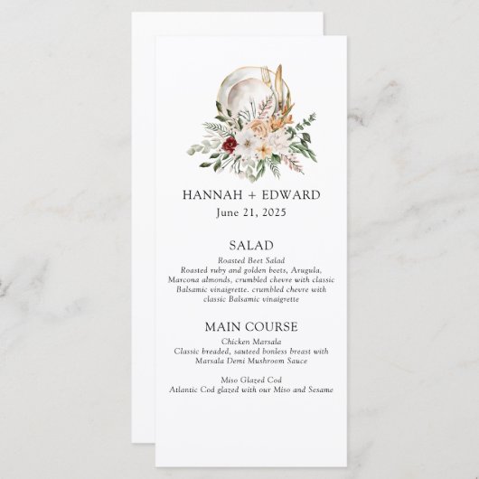 Rose und Grünanlagen Einfache Hochzeit Menükarte (Vorne/Hinten)