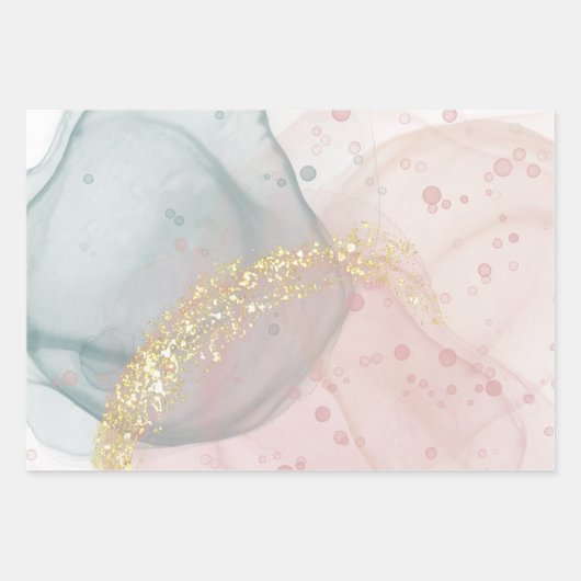 Rose- und Grünpapierblätter Geschenkpapier Set (Vorderseite 3)