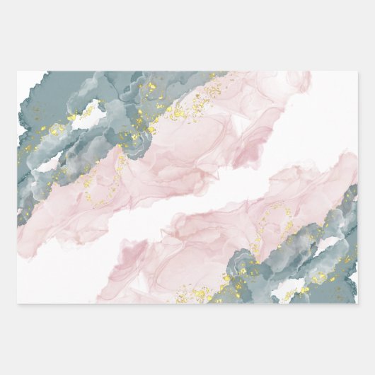 Rose- und Grünpapierblätter Geschenkpapier Set (Vorderseite 2)