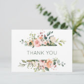 Rose und Grünpflanzen aus rosa Aprikosen (Pink) Dankeskarte (Stehend Vorderseite)