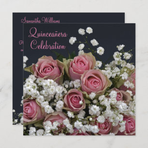 Rose und Gypsophila Bouquet Quinceañera Einladung