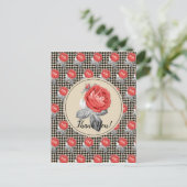 Rose und Hahnentrittmuster-Design Vielen Dank Postkarte (Stehend Vorderseite)