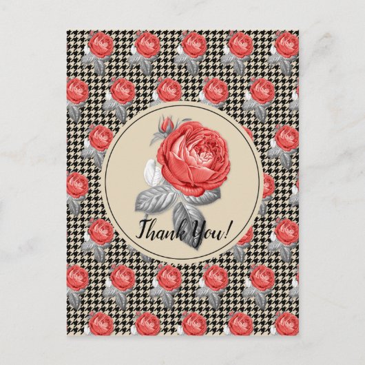 Rose und Hahnentrittmuster-Design Vielen Dank Postkarte (Vorderseite)