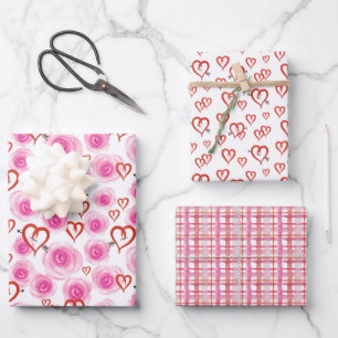 Rose und Herz Gemustert Geschenkpapier Set