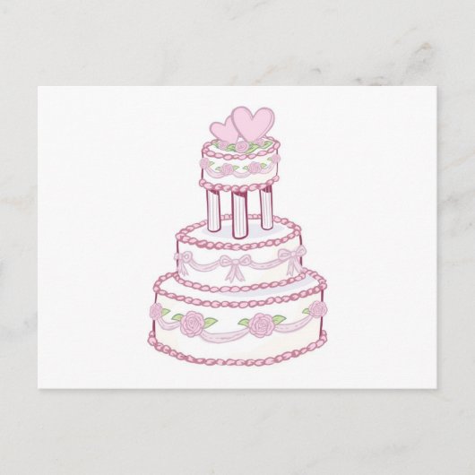 Rose und Herz-Hochzeitstorte Postkarte (Vorderseite)