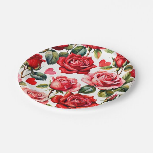 Rose und Herz Pappteller (Schrägansicht)