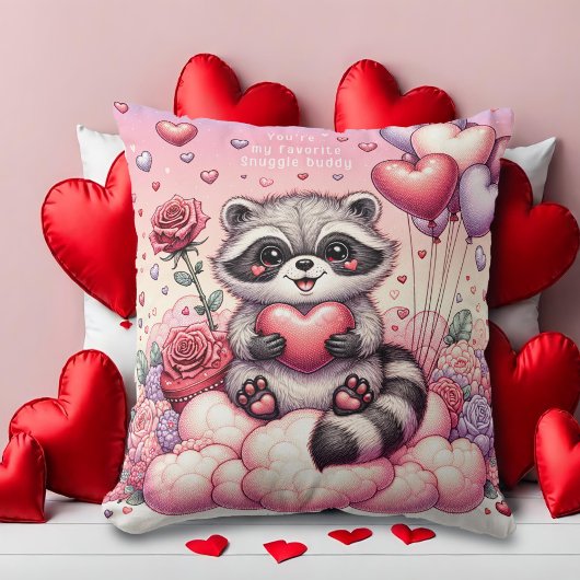 Rose und Herz Raccoon Kissen