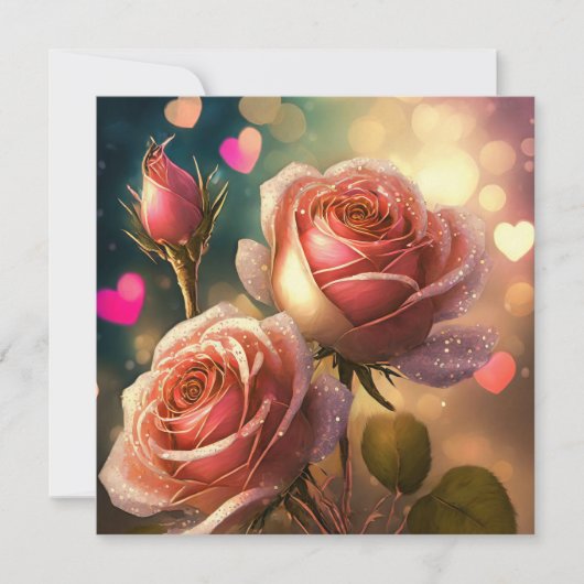 Rose und Herzen Feiertagskarte (Vorderseite)