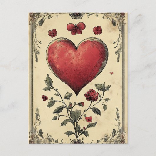 Rose und Herzen Vintager Valentinstag Postkarte (Vorderseite)