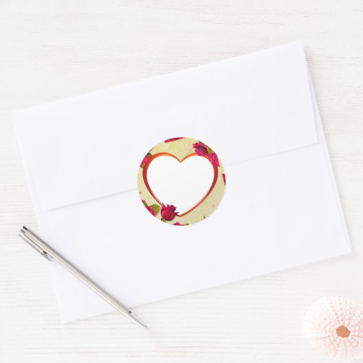 Rose und Herzrahmen hinzufügen Foto Runder Aufkleber (Umschlag)