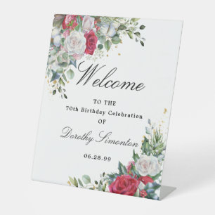 Rose und Holly Floral 70. Geburtstag Willkommen Sockelschild
