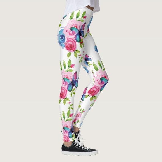 Rose und Hübsche Schmetterlinge Rosa & Blau Leggings (Rechts)