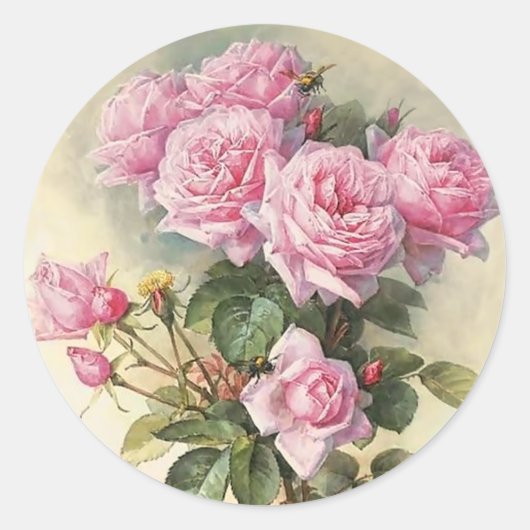 Rose und Hummeln Paul de Longpre Art Runder Aufkleber (Vorderseite)