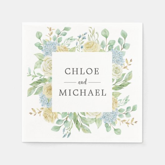 Rose und Hydrangea Bloral Custom Wedding Serviette (Vorderseite)