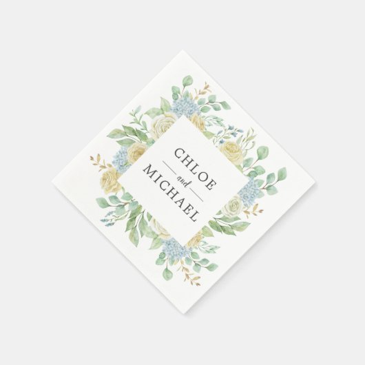 Rose und Hydrangea Bloral Custom Wedding Serviette (Ecke)