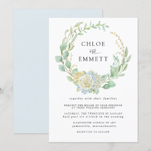 Rose und Hydrangea-Hochzeit Einladung