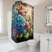 "Rose und Hydrangeas mit spiritueller Kunst" Duschvorhang (Beispiel)