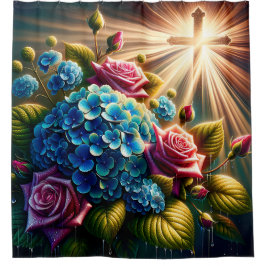 "Rose und Hydrangeas mit spiritueller Kunst" Duschvorhang