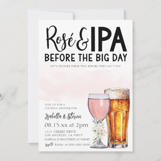Rosé und IPA Couple Dusche Einladung (Vorderseite)