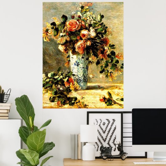 Rose und Jasmine in einer Delft Vase Poster (Heimbüro)