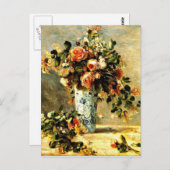 Rose und Jasmine in einer Delft Vase, Renoir Gemäl Postkarte (Vorne/Hinten)