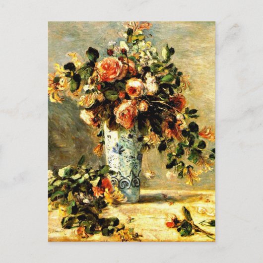 Rose und Jasmine in einer Delft Vase, Renoir Gemäl Postkarte (Vorderseite)