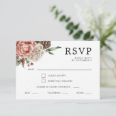 Rose und Kiefernkalligraphie - Hochzeit der Blumen RSVP Karte (Stehend Vorderseite)