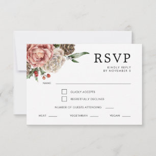 Rose und Kiefernkalligraphie - Hochzeit der Blumen RSVP Karte