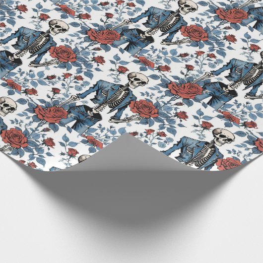 Rose und Knochen, Skelette und Rote Rosen Geschenkpapier (Ecke)