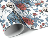Rose und Knochen, Skelette und Rote Rosen Geschenkpapier (Rolleneckpunkt)
