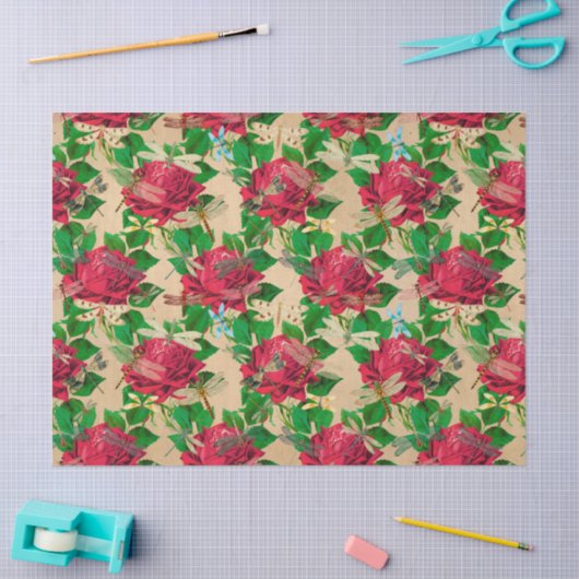 Rose und Libellen (Design 16) Seidenpapier (Basteln)