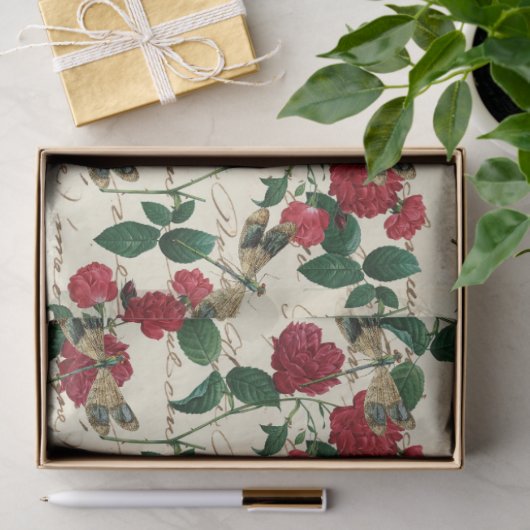 Rose und Libellen (Design 18) Seidenpapier (Geschenk)