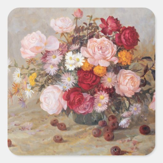 Rose und Milchprodukte Quadratischer Aufkleber (Vorderseite)