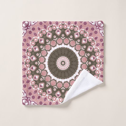 Rose und Mocha Mandala Muster Blumengeometrie Badhandtuch Set (Waschlappen)