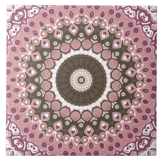 Rose und Mocha Mandala Muster Blumengeometrie Fliese (Vorderseite)