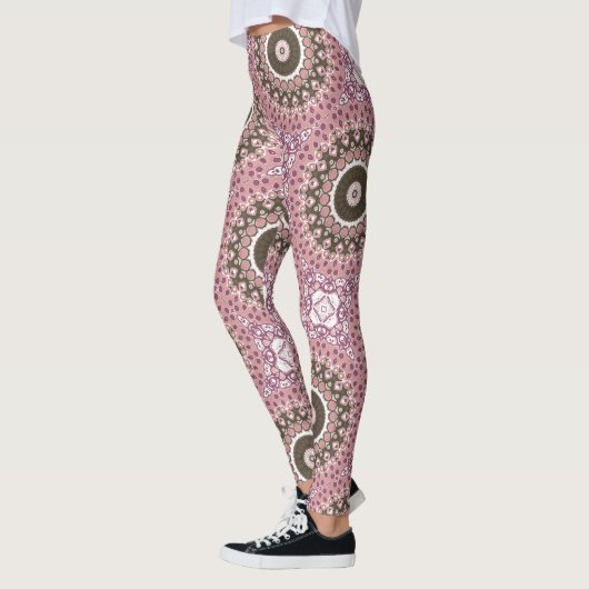 Rose und Mocha Mandala Muster Blumengeometrie Leggings (Links)