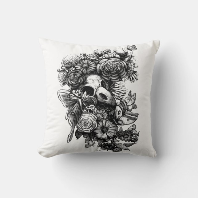 Rose und Motten - Schwarz Kissen (Vorderseite)