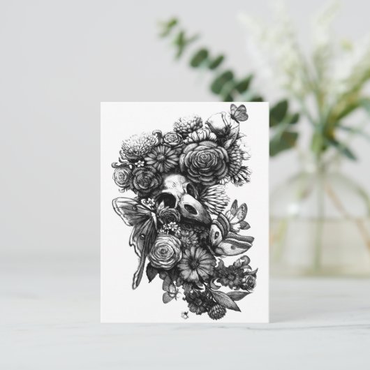 Rose und Motten - Schwarz Postkarte (Stehend Vorderseite)