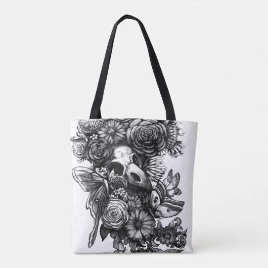 Rose und Motten - Schwarz Tasche (Rückseite)