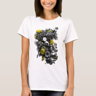 Rose und Motten, schwarz und gelb T-Shirt