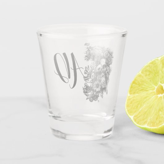 Rose und Motten - Schwarzes Monogramm Schnapsglas (Rückseite)