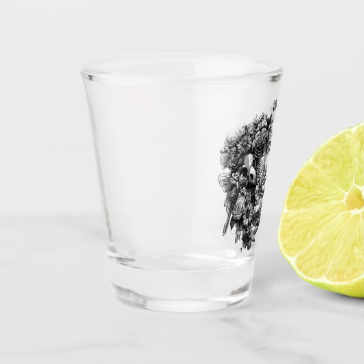 Rose und Motten - Schwarzes Monogramm Schnapsglas (Links)