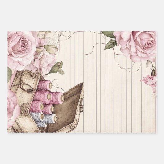 Rose und Nähen von Ephemera Geschenkpapier Set (Vorderseite 3)
